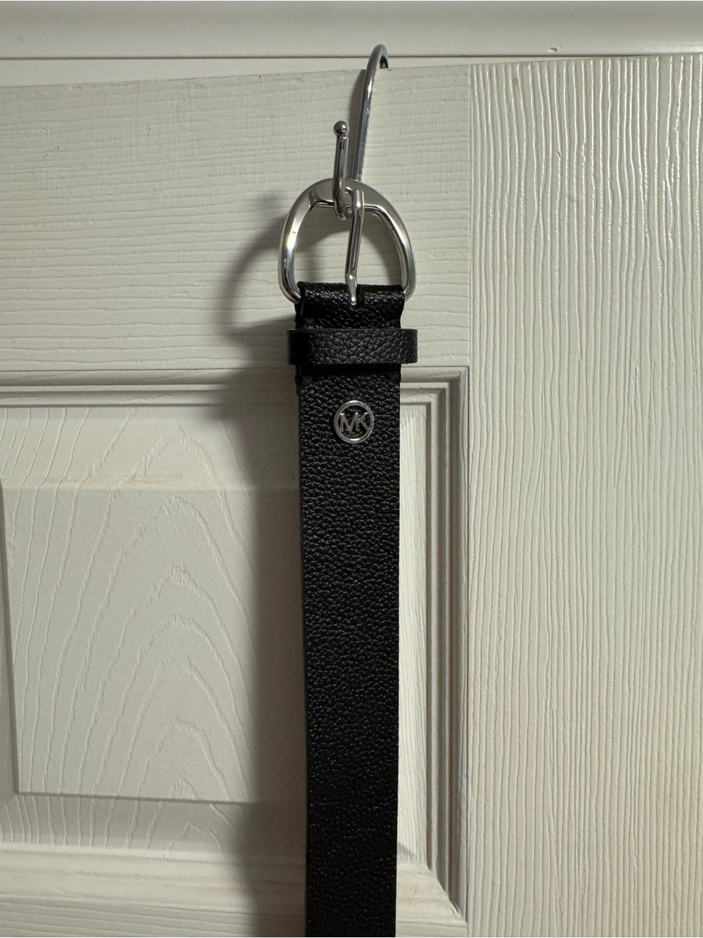Michael Kors Women's Black Leather Belt with Silver Buckle